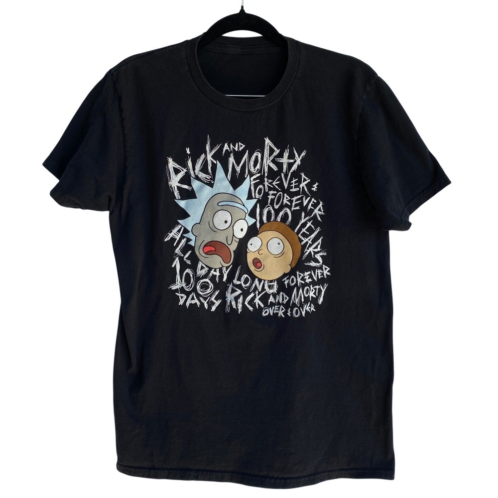 Rick and Morty Forever 100 Years Graphic T-Shirt Mens Black Short Sleeve‎ Tee